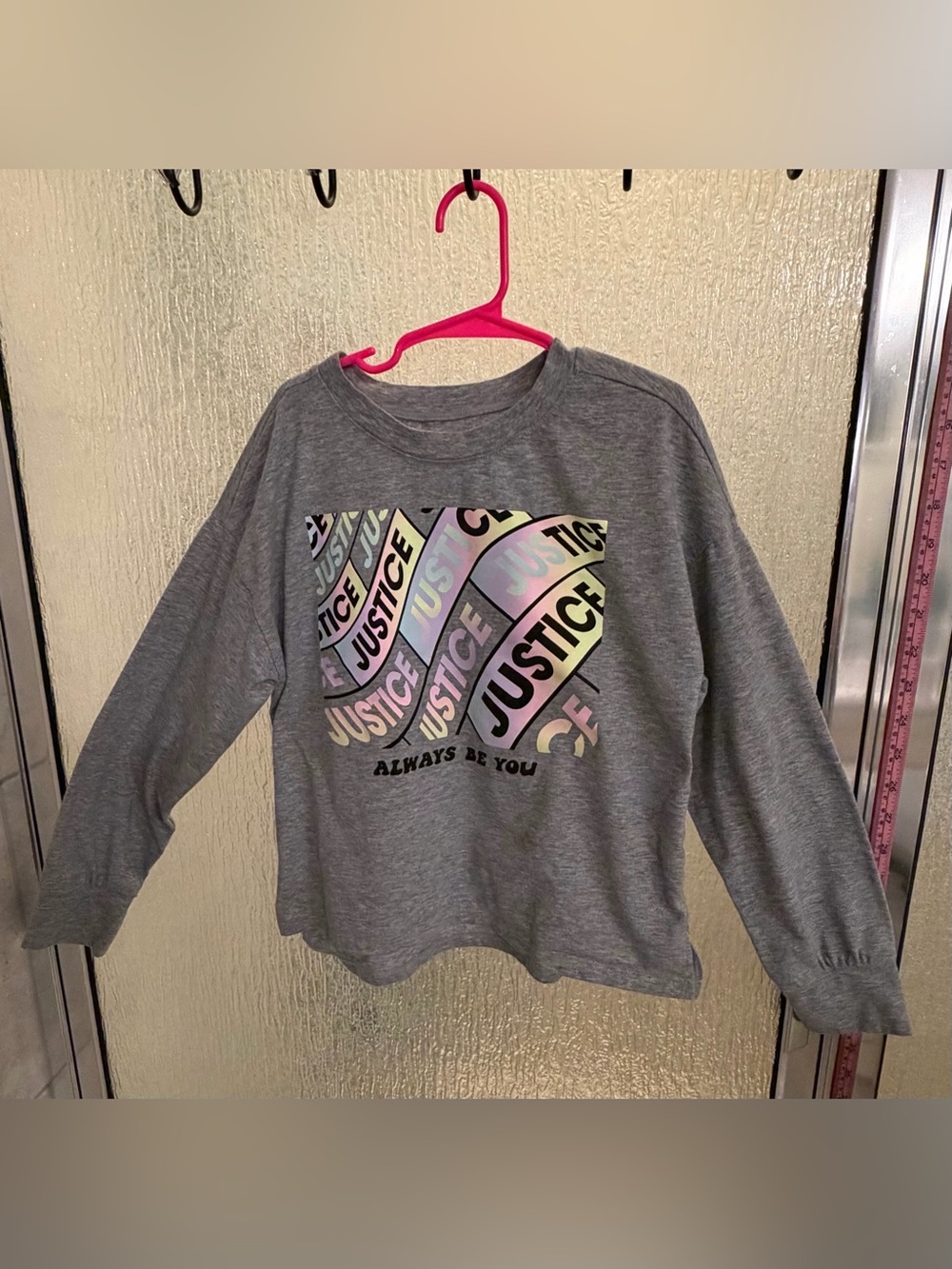 Justice Girls Gray "Always Be You" Graphic Long Sleeve Tee Size S 7/8 EUC $18